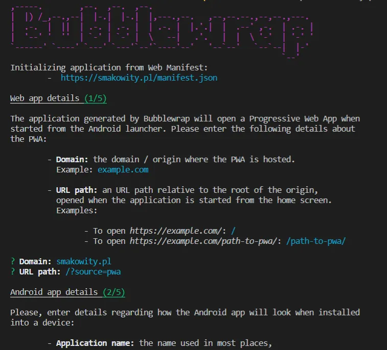 Generating TWA application using Bubblewrap