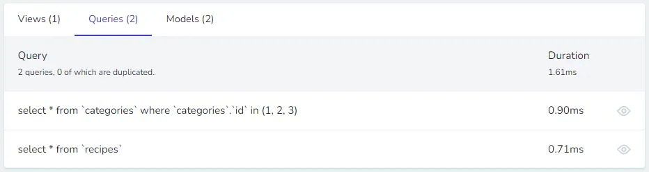 SQL queries shown by Laravel Telescope