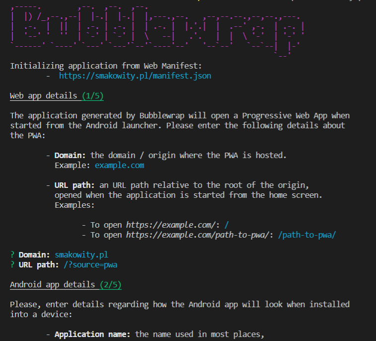 Generating TWA application using Bubblewrap